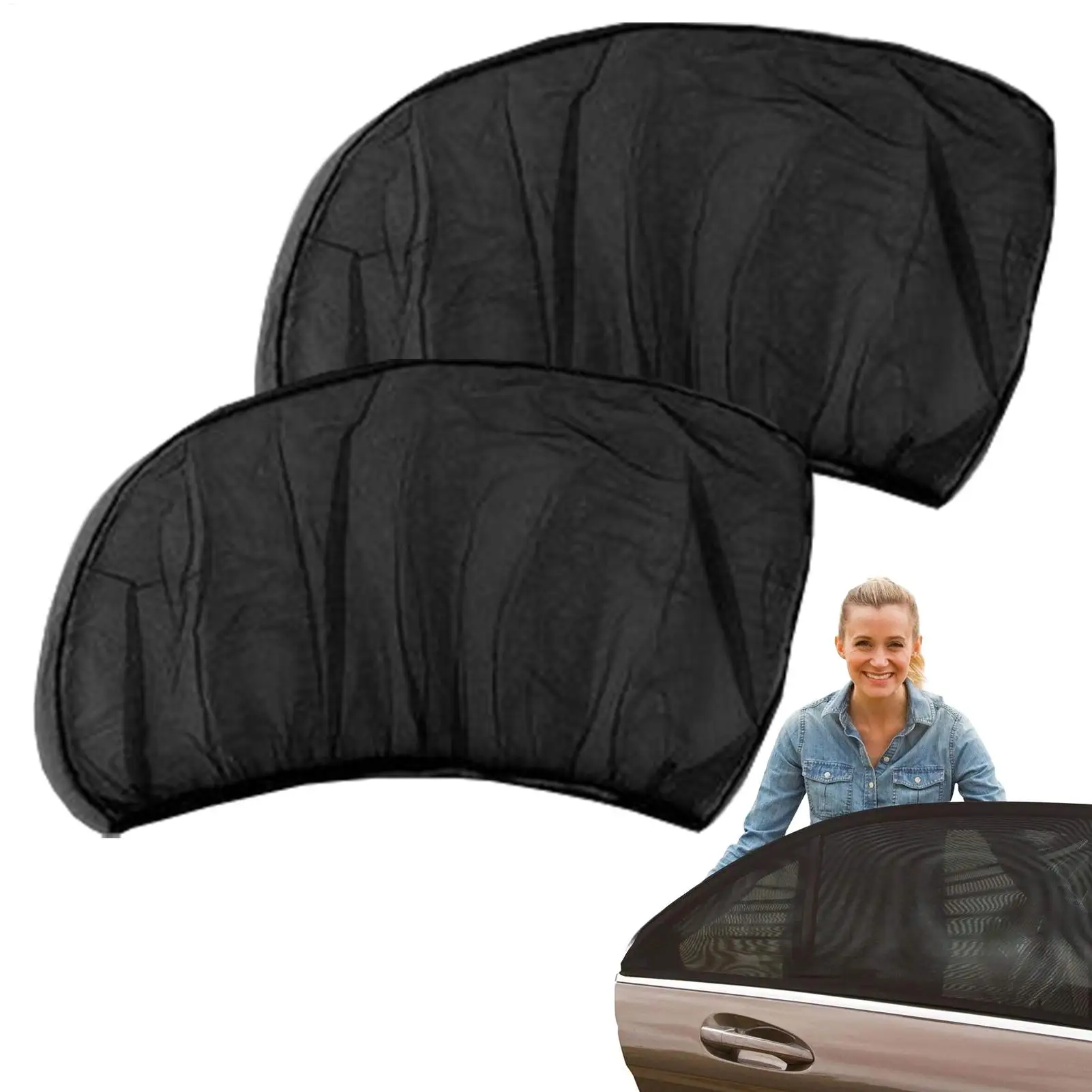 2PCS Car Rear Side Window Fly Screen Sun Shade & Bug Net 2-in-1 Breathable Mesh Blocks UV Keeps Insects Out  For Cars SUVs