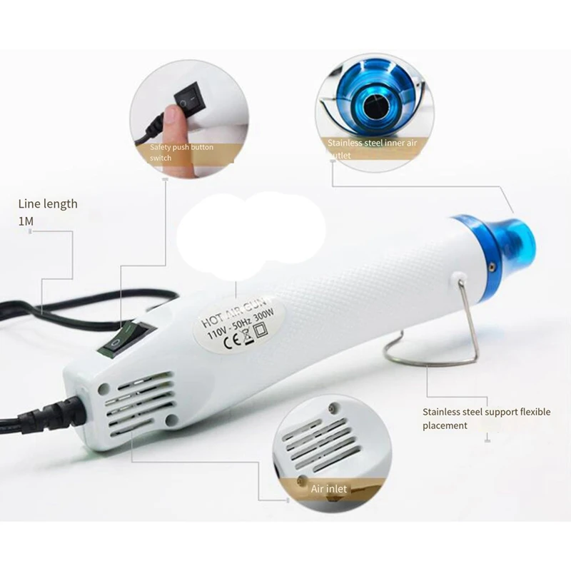 300W Hot Air Machine Mini Temperature Blower Electric Power Hot Dryer For Craft Embossing Shrink Wrapping PVC EU Plug