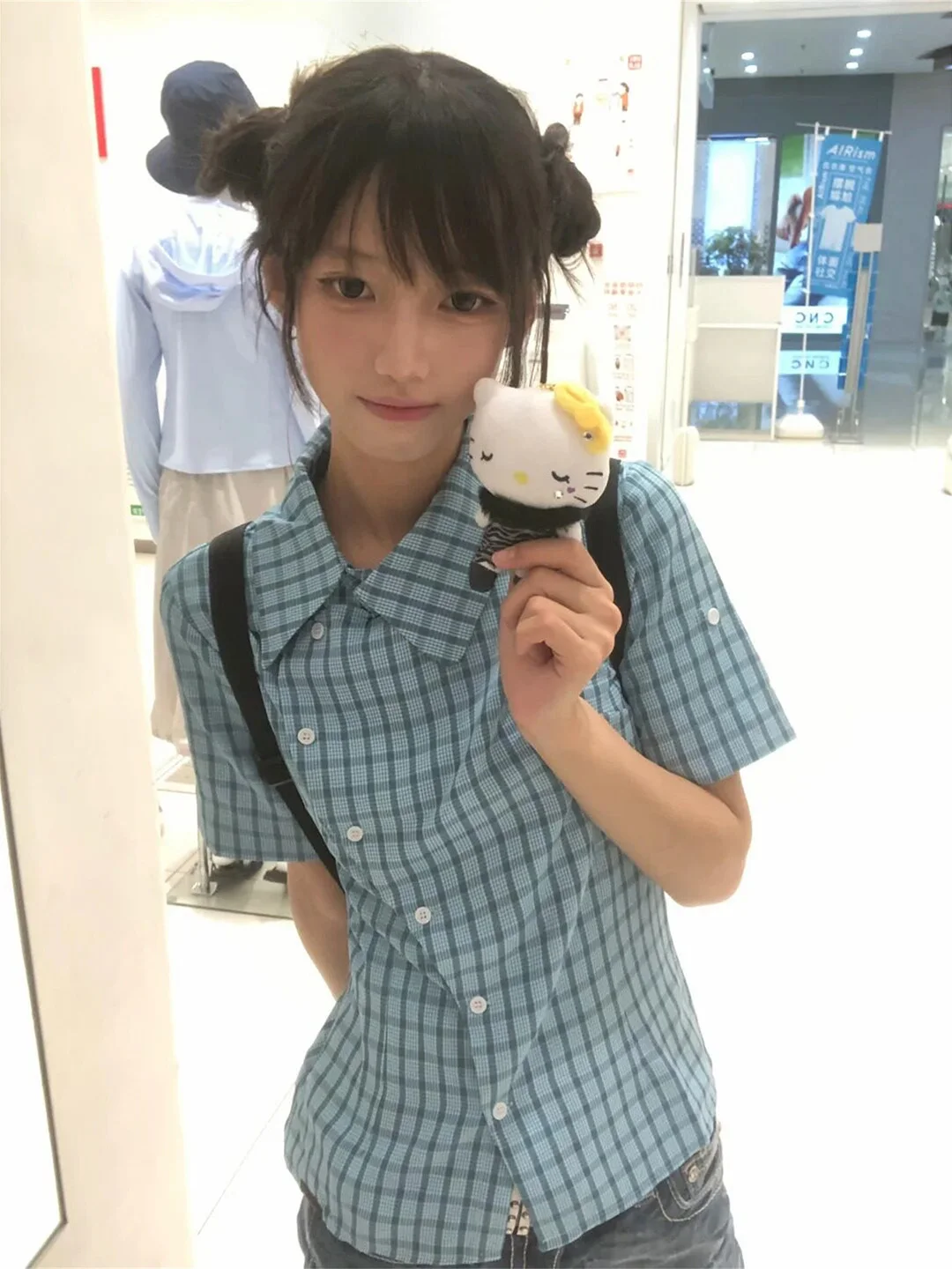 

Retro Korean Plaid Shirt Women's Slim Fit Short Sleeve Button up Top Breathable Cotton Polyester Summer New Style Neck
