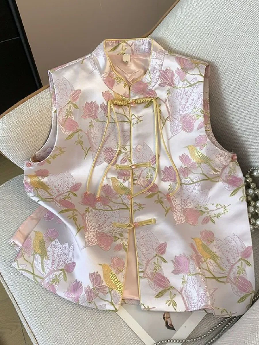 new-chinese-style-stand-collar-vest-top-outerwear-two-piece-set-fashionable-embroidery-jacket-casual-comfortable-springwear