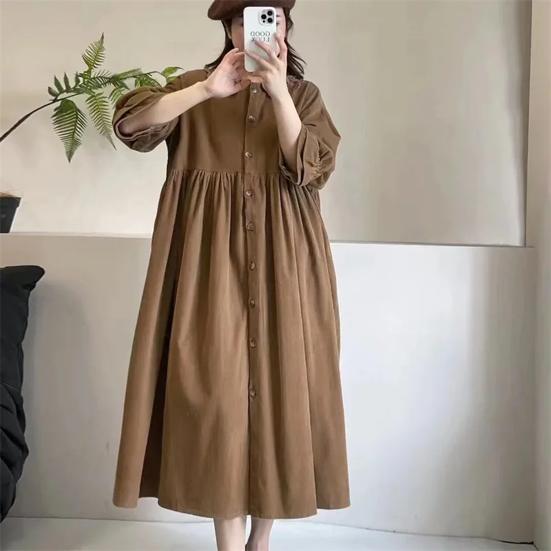 2026 vestido feminino parece bom veludo único breasted vestido retro gola dupla camada boneca vestido moda blusão outerwear