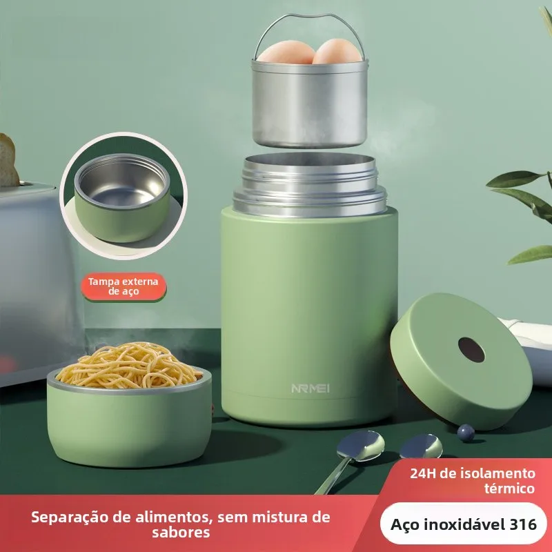 Panela Térmica de Aço Inoxidável 316 Feminina Multifuncional para Arroz, Panela de Cozimento Lento de Camada Dupla, Balde de ...