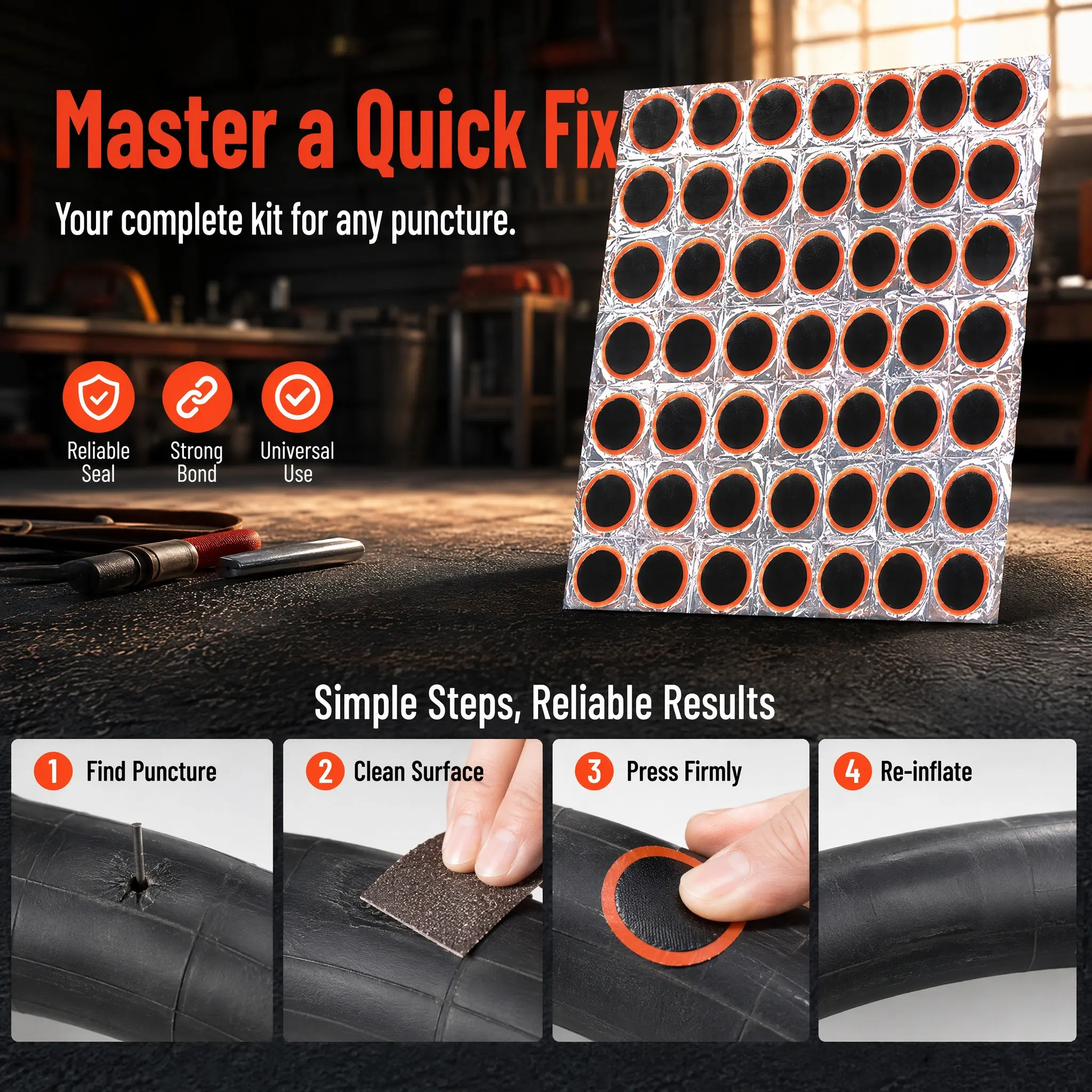 48 pcs Motorcycle Tire Kit Repair Tool Rubber Bike Halloween Christmas New Year Bike Tube Repair Patches 25MM
