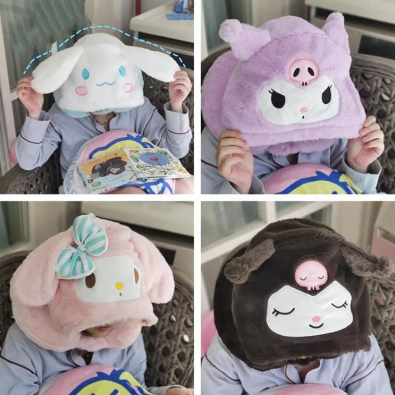 

Cartoon Cinnamoroll Kuromi Hooded U-Shaped Pillow Kawaii Nap Pillow Cervical Pillow Travel Plane U-Shaped Pillow with Cap