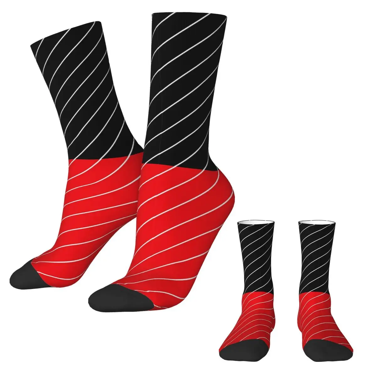 Two Tone Socks Red And Black Striped Funny Stockings Women Quality Outdoor Sports Socks Winter Graphic Anti Skid Socks