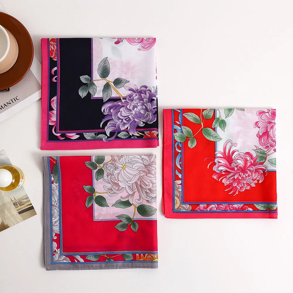 Женский носовой платок из чистого хлопка с принтом, тонкий водопоглощающий носовой платок с античным цветком, вытирающий пот, сувенирный шарф для невесты с карманами и клапаном на свадебном сезоне