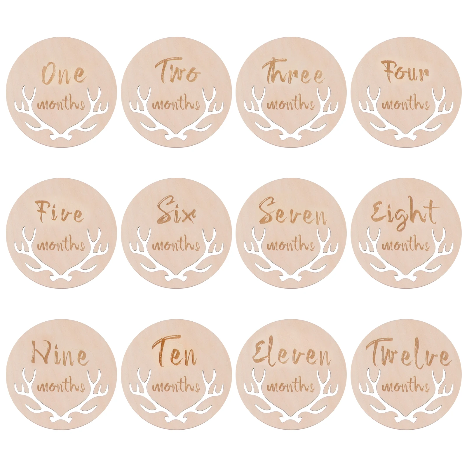 

12 Pcs/Set Wooden Baby Month Card Cards for Birthday Milestone Growth Recording Commemorative Monthly