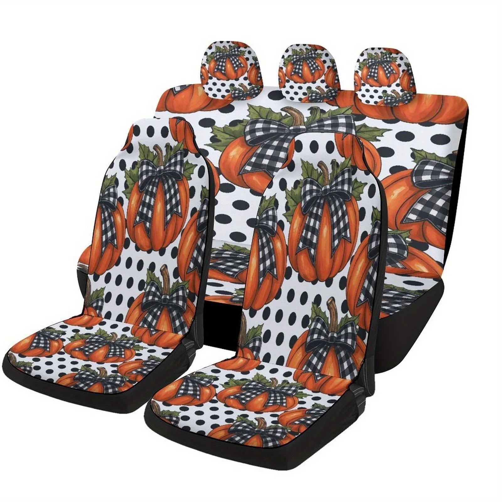 Set Of Car Seat Covers Featuring A Pumpkin Design, Suitable For Various Vehicles. Stylish And Unique, These Full Set Covers The