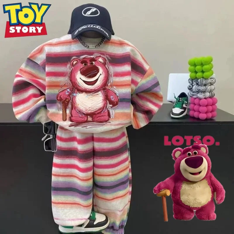 

Disney Toy Story Lotso новый милый креативный комплект с мультяшным принтом, толстовка с круглым вырезом и спортивные штаны для мальчиков и девочек