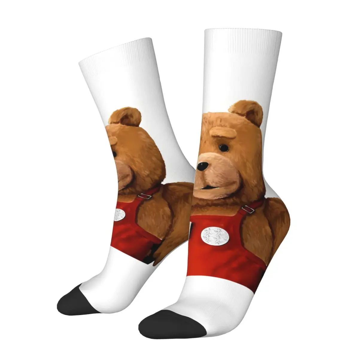 Happy Men's Socks Ted Is Waving Retro Teddy Bear Hip Hop Seamless Crew Sock Gift Pattern Printed