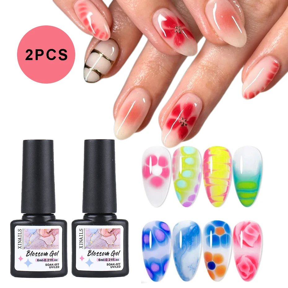 Esmalte de uñas de Gel floreciente, 2 uds., 6ml, mármol transparente, acuarela, efecto de extensión de flores, esmalte de uñas de Gel UV para mujer, manicura de salón