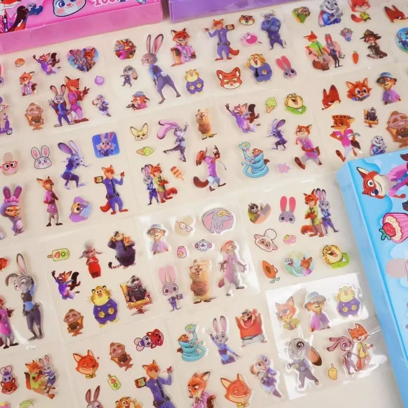 Disney Zootopia Kawaii Cartoon 100 Stück Aufkleber Geschenkbox Keine Duplikate Einzigartige Designs mit Nick Judy Charaktern Weihnachtsgeschenk
