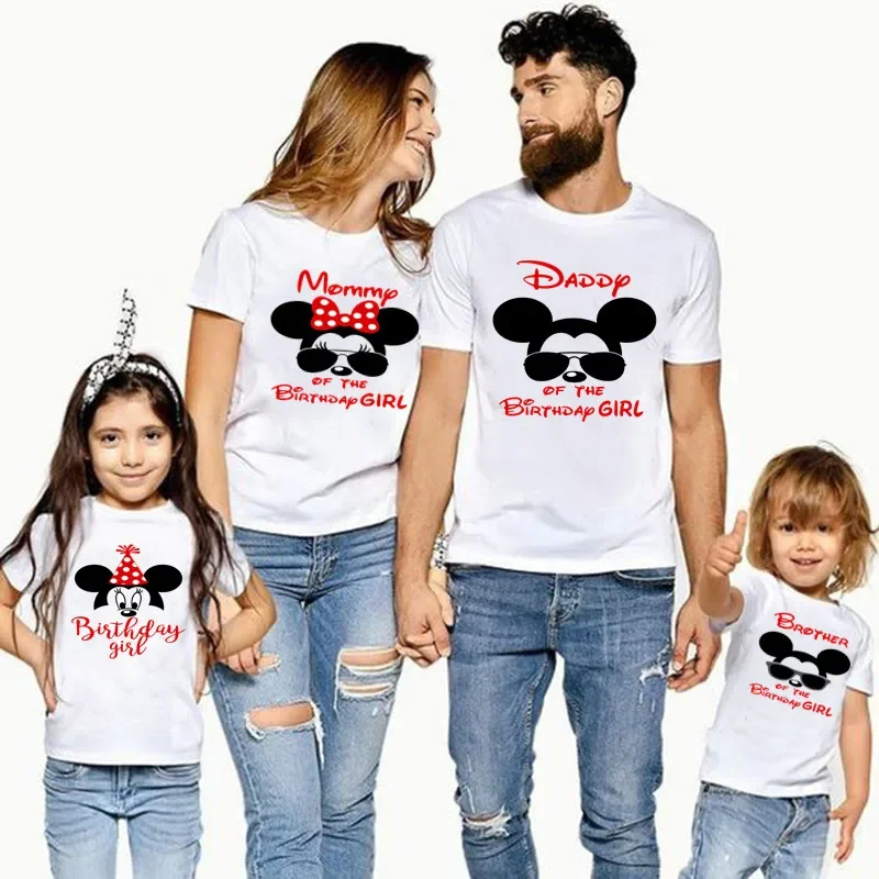 Disney Matching Family Outfits For Birthday Girl Minnie Mouse Theme Party Family Look T-shirt Kids Clothes Father Mother Kids