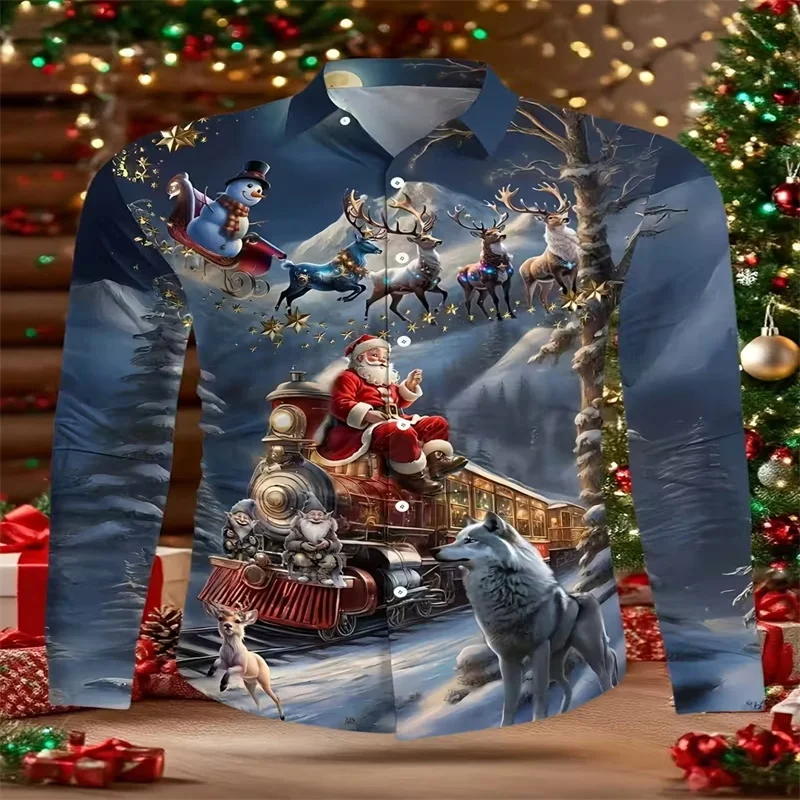 

Santa Claus Cracked Wall Shirt for Men, Button-Down Long Sleeves, Fun Outdoor Holiday Autumn Collared 3D Print Shirt