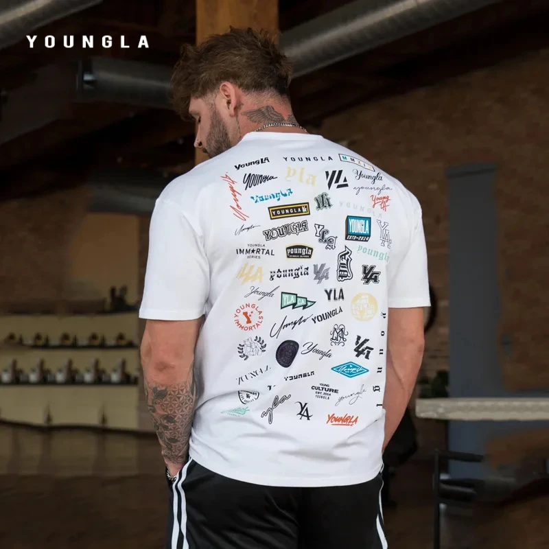 

YOUNGLA Summer fashion men's T-shirt casual sports fitness loose top cotton round neck comfortable T-shirt short sleeved