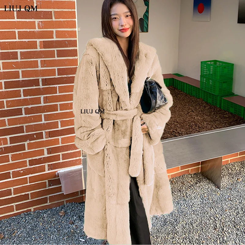 Women Winter Clothes Hooded Plush Jackets Faux Fur Coat Warm Thick Loose Oversize Overcoat Fluffy Teddy Long Parka Female 2022