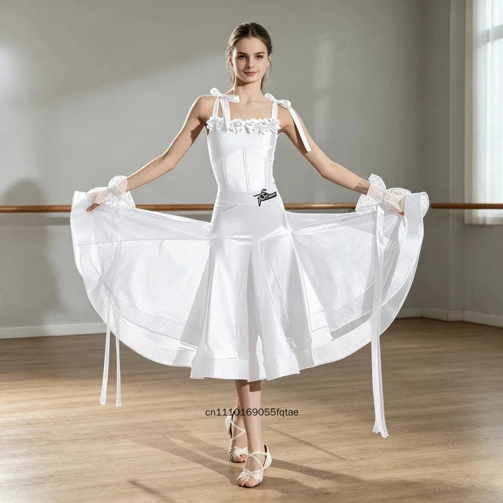 Girls Modern Latin Dance Dress Kids Professional Ballroom Competition Costume Standard Big Swing Flared Skirt Children Performan