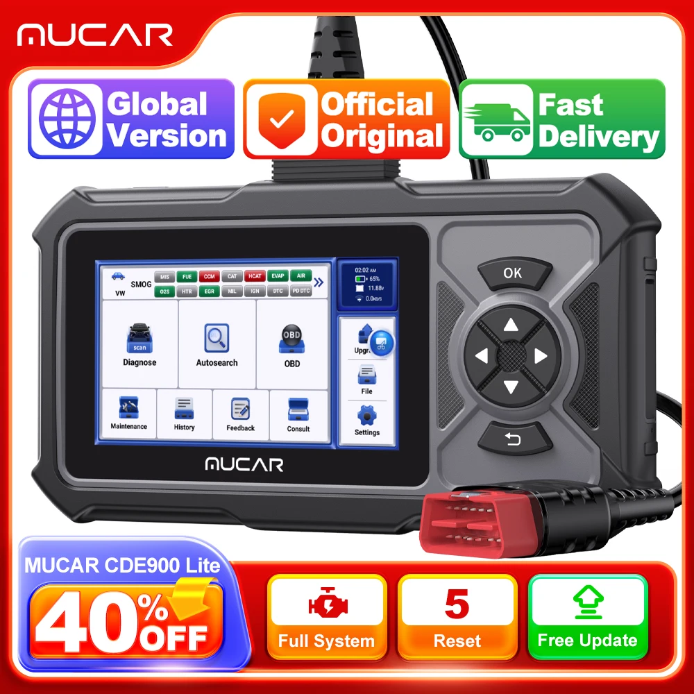 

MUCAR CDE900 Lite Auto OBD2 Scanner Full System 5 Reset Lifetime Free Update 32G Erase Code Reader Car Diagnostics Tool