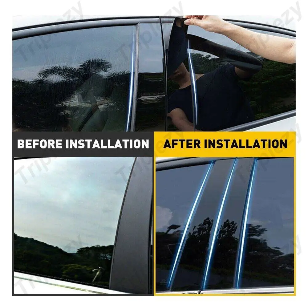 For Honda CRV CR-V Gen 5 2017-2022 6Pcs Glossy Black Car Window Door B C Pillar Post Cover Trim Carbon Fiber Chrome PC Sticker