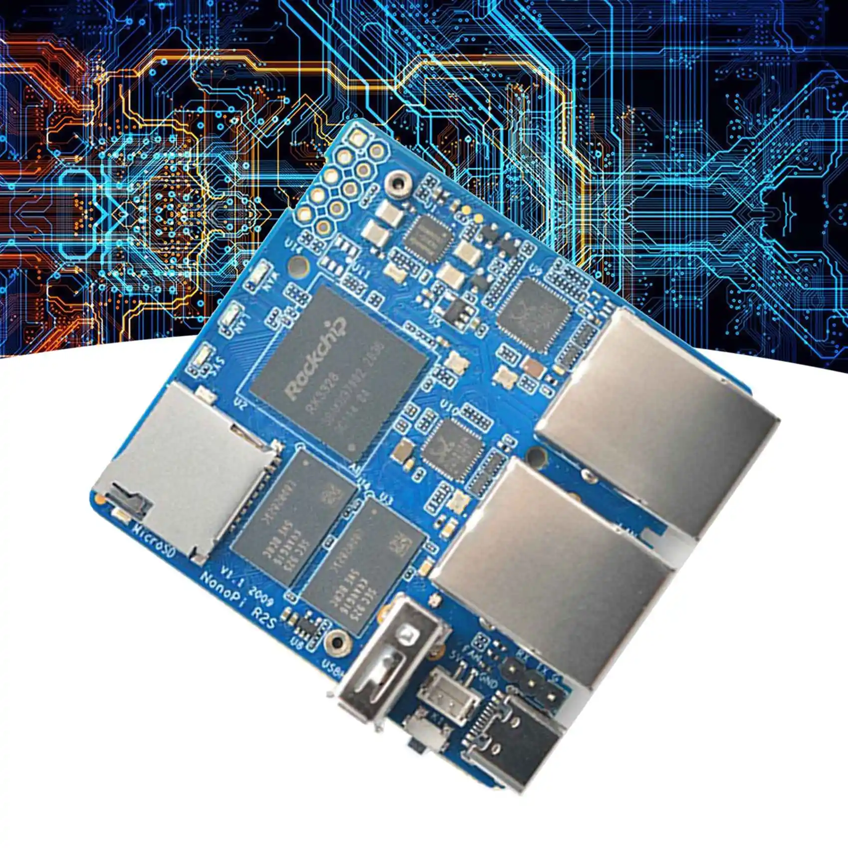 

(ABDH) For NanoPi R2S Mini Router Single Board Rockchip RK3328 Quad-Core Cortex-A53 Gigabit Ethernet Ports Development Board