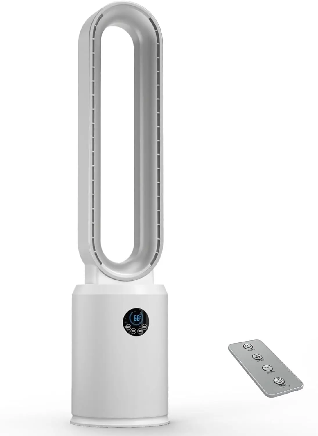 40 Inch Bladeless Tower Fan Bedroom Remote Control 9H Timer Wide Area Oscillation Push Button Digital Display 3 Speed Home Floor
