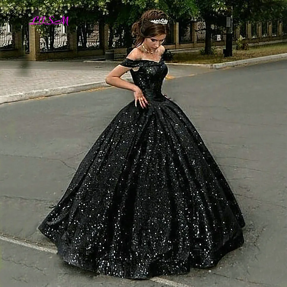 Sparkly Off Shoulder Evening Dresses Lace Up Sequins Princess Ball Gown A-Line Floor Length Women Party Gowns Robe De Soiree