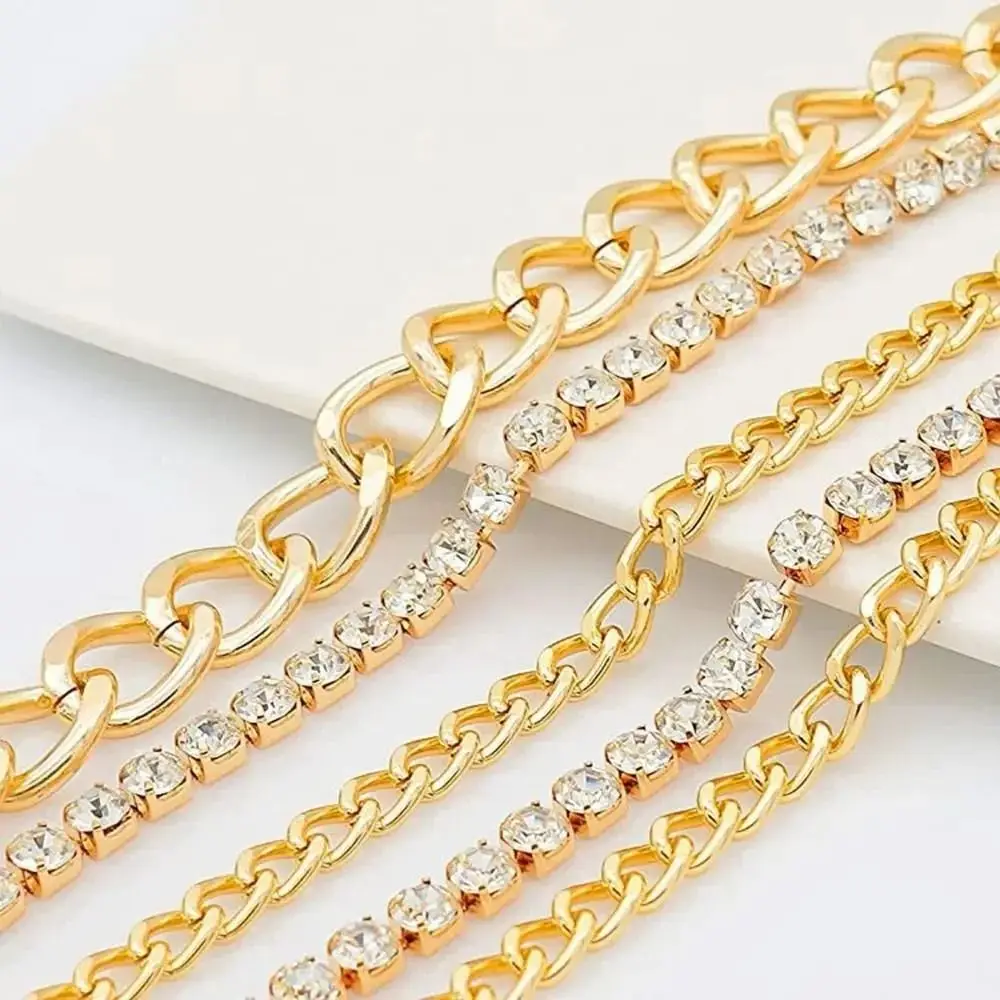 Fashion Metal Waist Chain Multi Layer Design Rhinestone Inlaid Body Chain Tassel Decor Punk Style Rhinestone Belt Party Wear