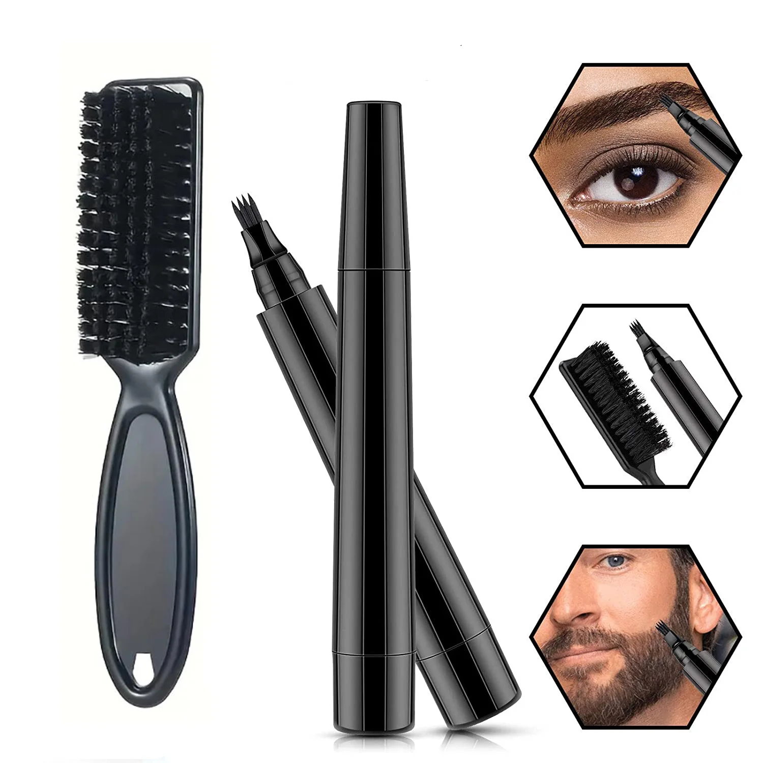 Waterproof Beard Pen Filler for Men Moustache Coloring Enhancer Black Fiber Hair Stuffing Tool Beard Care Accessories