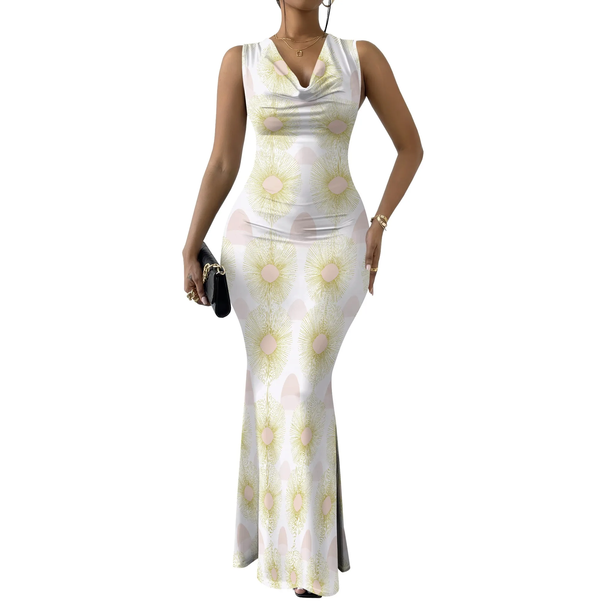 Elegant Floral Print Maxi Dress XS-2XL, Sleeveless Cowl Neck Dress for Women, Perfect for Summer Weddings & Evening Events