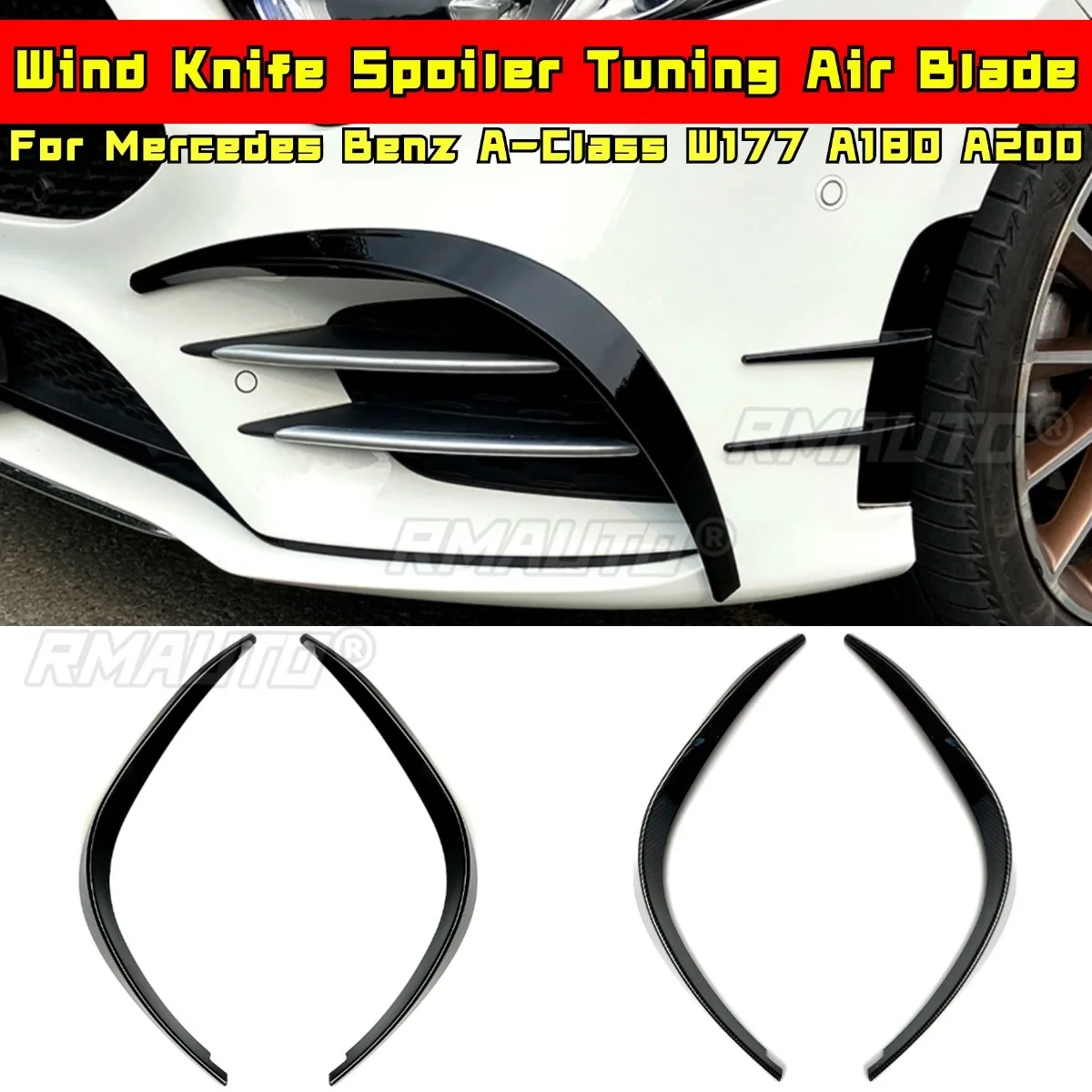 For Mercedes Benz A-Class W177 A180 A200 Body Kit Wind Knife Spoiler Tuning Air Blade Front Bumper Side Splitter Car Accessories