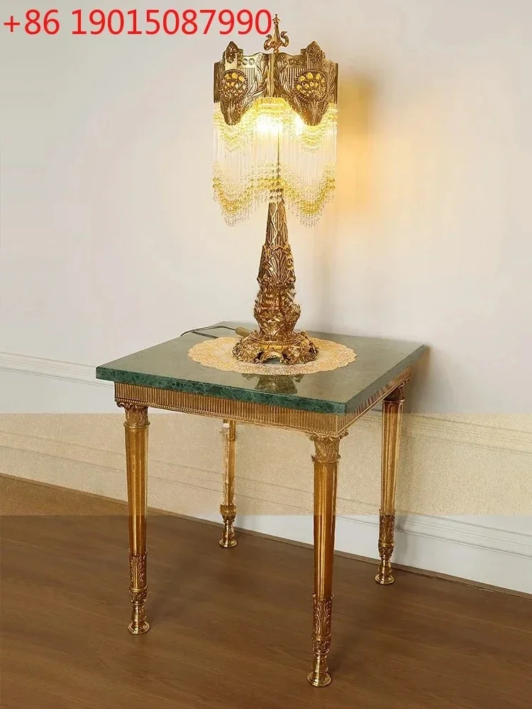 French retro luxury villa living room full copper marble edge dewaxing copper decoration flower table