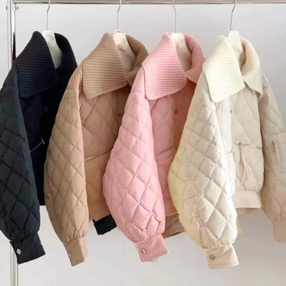 بطة بيضاء أسفل معطف الخريف الشتاء 2025 موضة التلبيب طوق سترة سترة منفوخة للنساء ملابس فضفاضة حلوة أسفل سترة