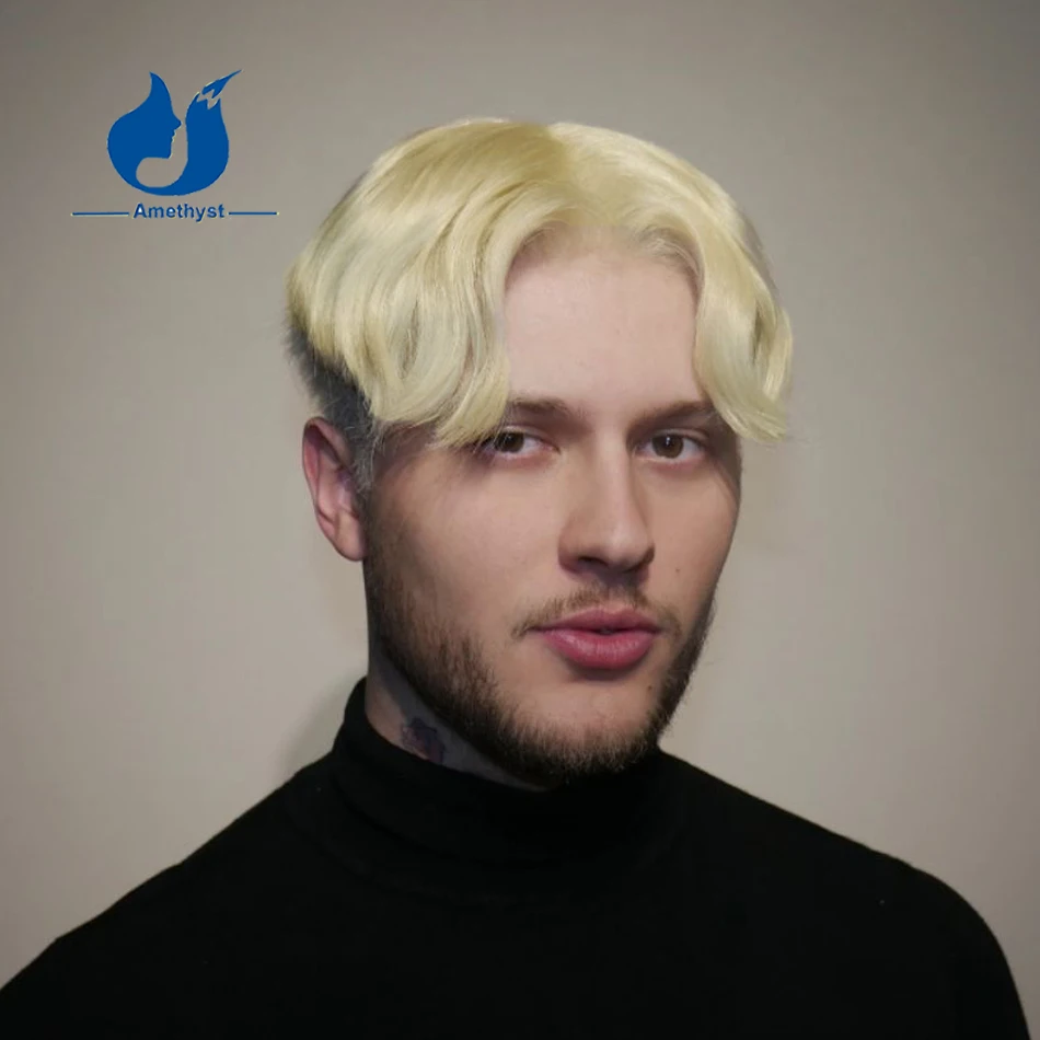 

Amethyst Shaved Blonde 613 Wig Short Pixie Cut Wig Human Hair for Men Brazilian Remy Hair Pre Styled Bob Wig Straight
