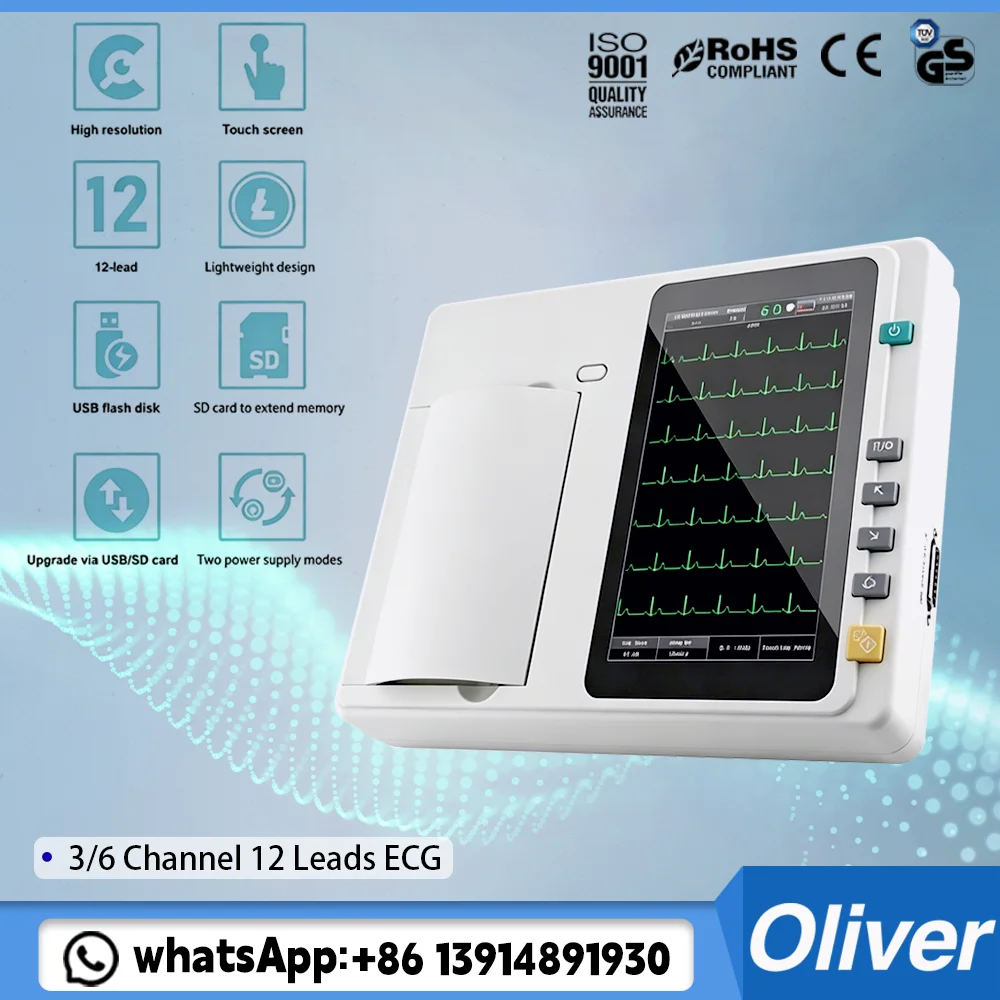 Electrocardiógrafo Holter Fácil de Usar, Grabador Holter de 24 Horas, Electrocardiógrafo Médico de 3 y 12 Canales