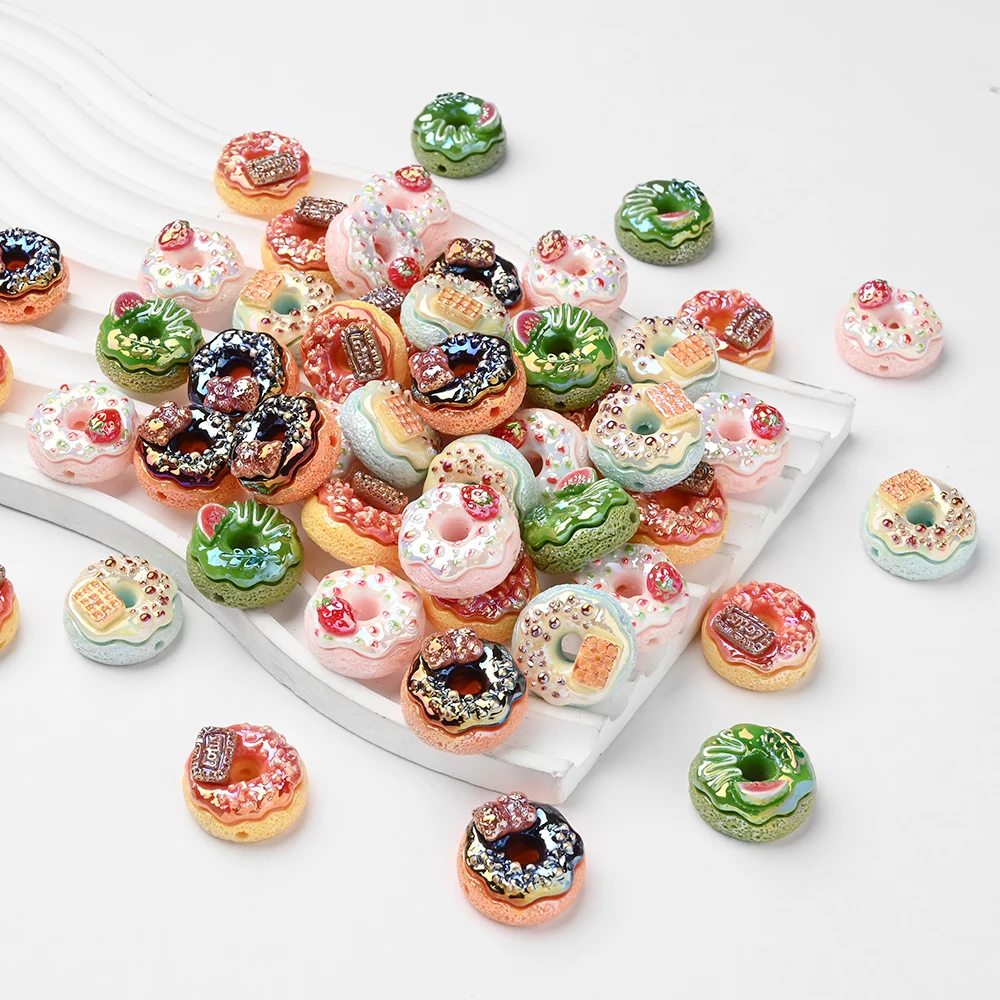 10Pcs Cute Hand-painted Cake Resin Beads DIY Colorful Space Beads Handmade Beaded Pen Mobile Phone Chain Bracelet Materials