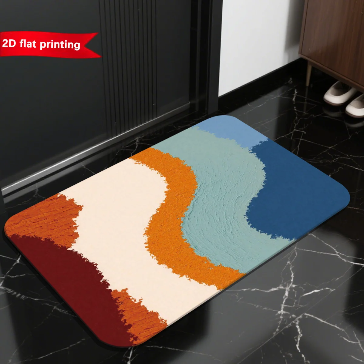 Boho Geometric Entrance Doormat  Mid Century Arch and Rainbow Abstract Pattern Graphic Rug Retro Modern Entry Decor Mat