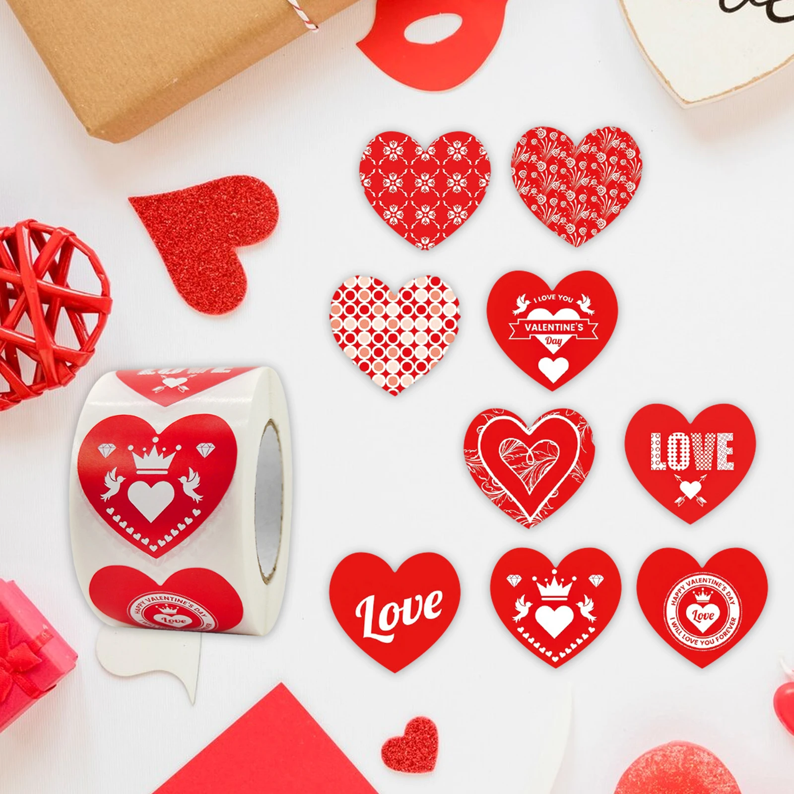 Love Heart Stickers 1 Roll Valentines Day Decoration Decals Sealing Labels for Engagement Anniversary Wedding Party Accessories