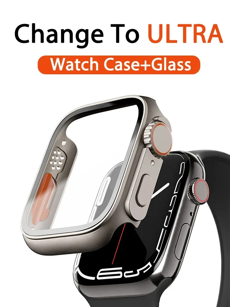 PC Firm Cover for Apple Watch Case 45mm 41mm 44mm 40mm Glass Appearance Upgrade 49mm Turning into iWatch 8 7 SE 3 6 5 4 ultra