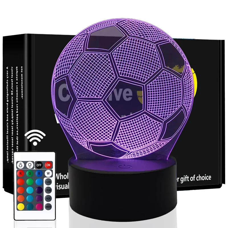 

3D Night Light Football USB Black Touch Colorful Remote Control 7/16 Colors Fan's Gift Birthday Christmas Gift