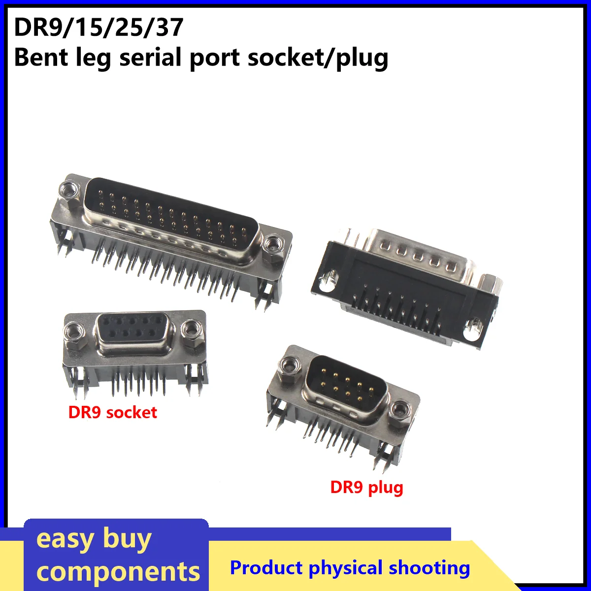 5PCS DR9 DR15 DR25 DR37 Hole/Pin Female/Male Right Angle Welded D-Sub Connector RS232 Serial Port Adapter DB9 9/15/25/37 Pin