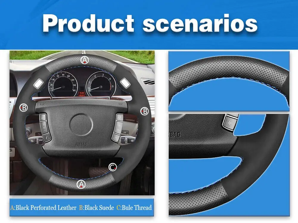 Hand Sewn Non-slip Custom Genuine Leather Suede Steering Wheel Cover For BMW 7 Series E65 E66 730Li 740Li Interior Accessories