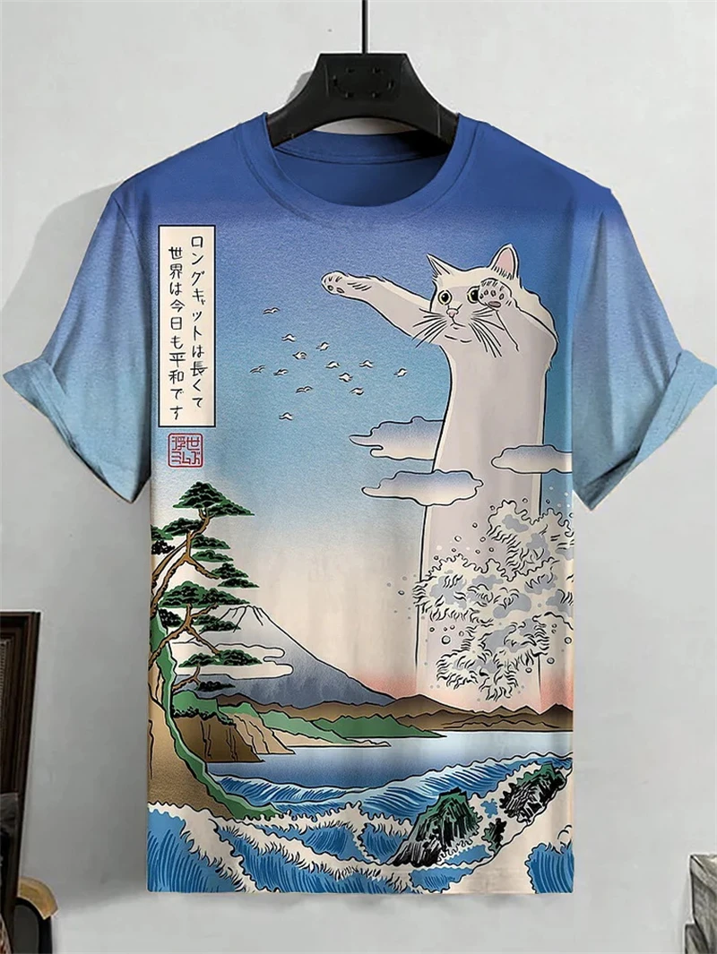 

2025 New 3D Printed Men's T-shirts Cartoon Laser Cat Dinosaur Art T Shirts Men Women Short Sleeve O-Neck Tees Casual Y2k Tops