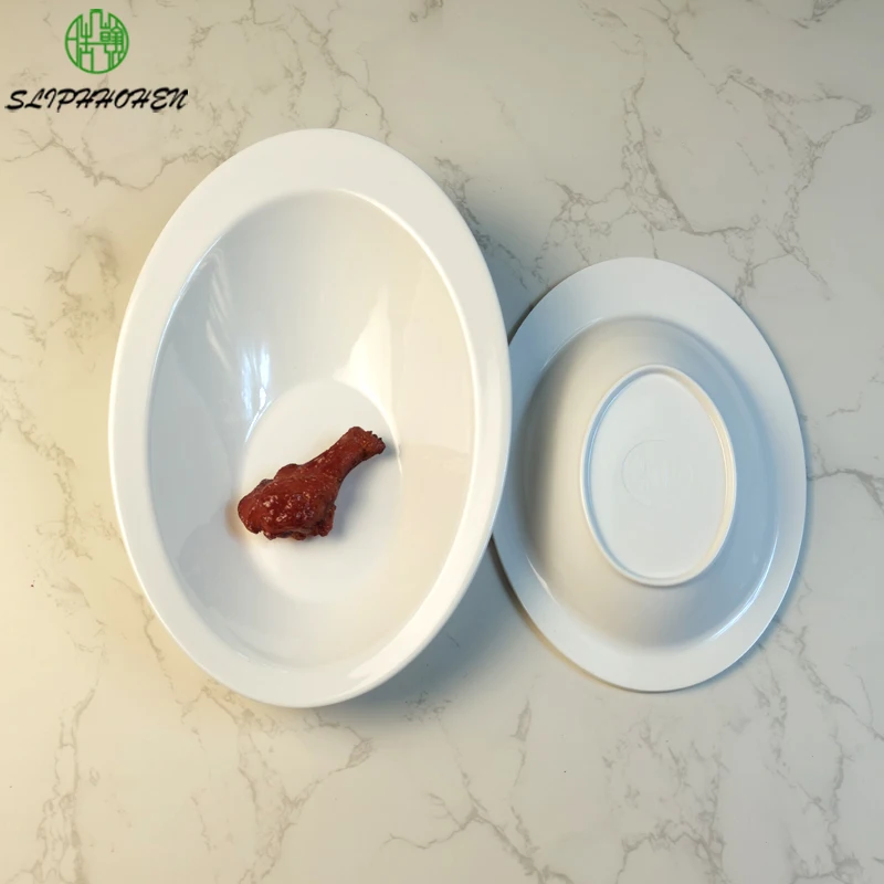 Hot Pot Restaurant White Imitation Porcelain A5 Melamine Dinnerware Slope Plate Naked Dish