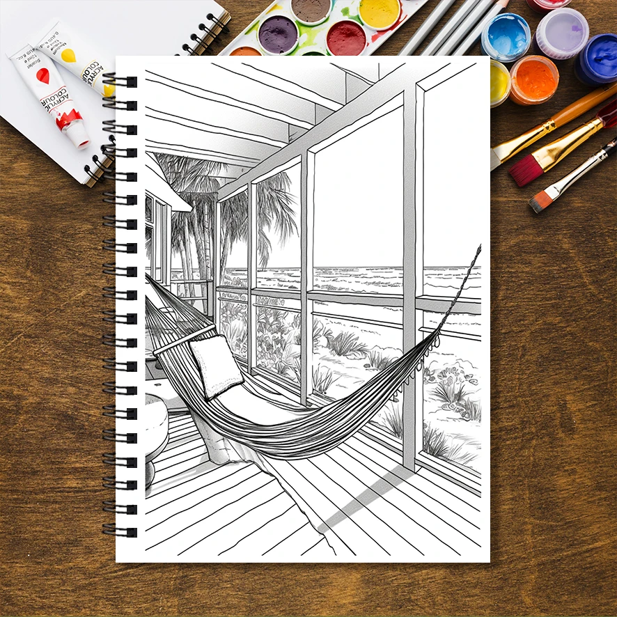 Relaxing Seaside Adult Coloring Book - 8.3x 11.2 Inch 32 Page Coloring Book - Helps Reduce Stress and Ease Emotions