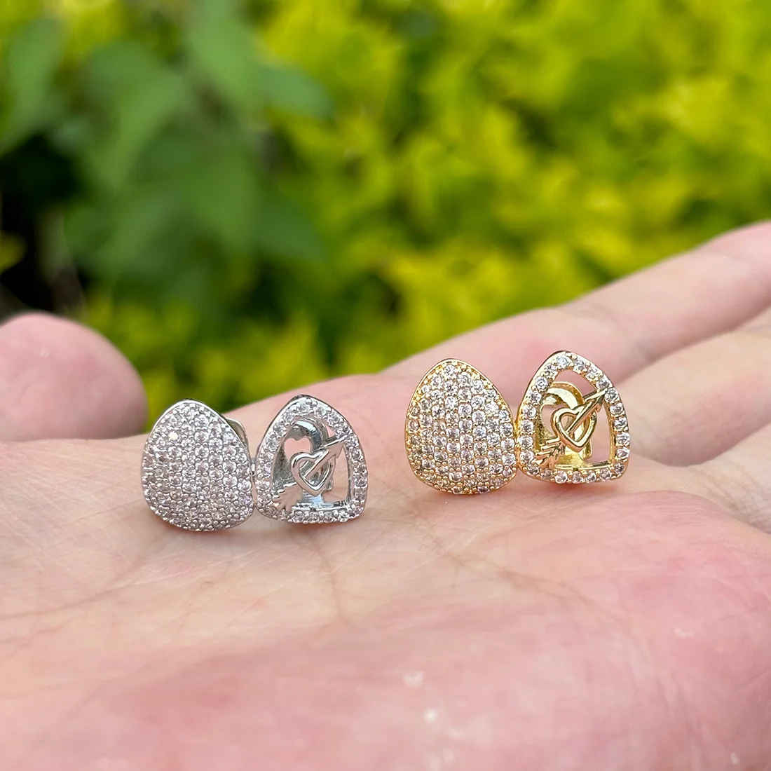 RACHELZ Hip Hop doble amor corazón hueco circón dientes Grillz 14K chapado en oro CZ piedra tapas de dientes para Mujeres Hombres pareja joyería