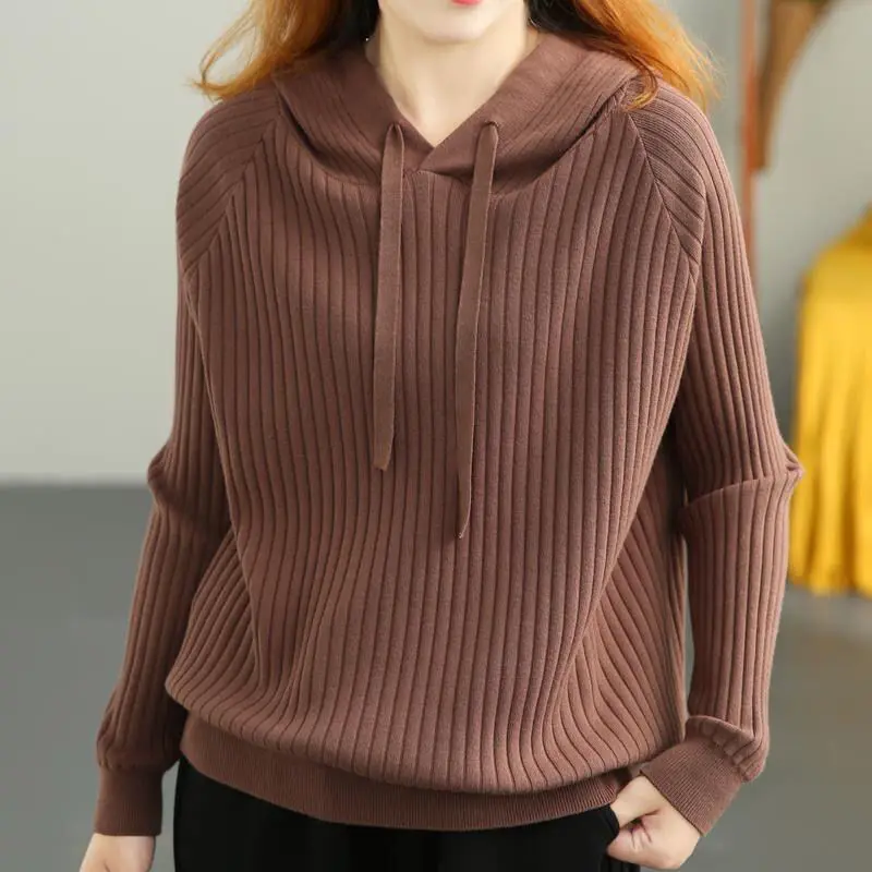 Fashion Solid Color Spliced Lace Up Hooded Sweater Women's Clothing 2022 Autumn New Casual Pullovers Loose All-match Tops