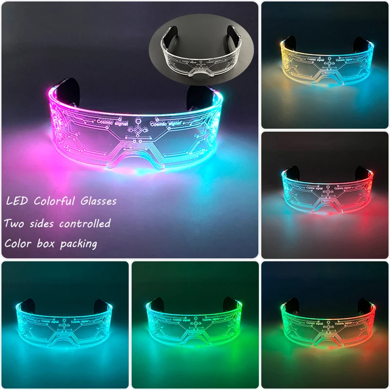 Leuchtende futuristische Cyberpunk-Brille, 7-Farben-Wechsel, leuchtende LED-Brille, blinkende Brille, für Männer und Frauen, Nachtclub-Cosplay-Zubehör – Detail 8