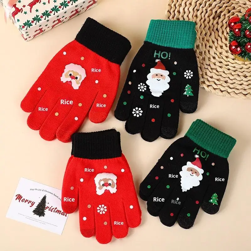 عيد الميلاد الكرتون قفازات محبوكة سانتا كلوز طباعة قفازات الشتاء الدافئة لمس قفازات للأطفال البالغين هدية عيد الميلاد #2