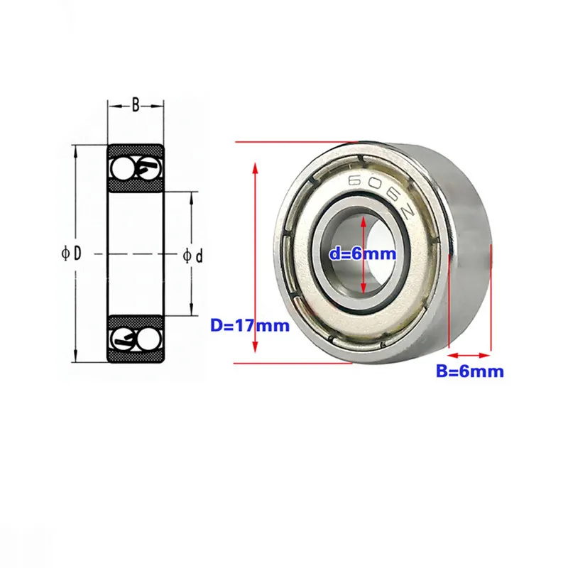 100pcs miniature bearing 606ZZ 606-2RS 6*17*6 mm R-1760ZZ deep groove ball bearings 606 -2Z 606Z 606RS 6x17x6 mm