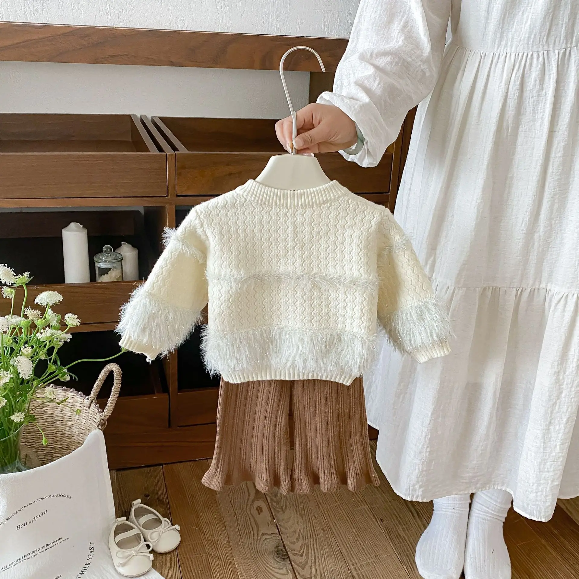 2026 Autumn New Baby Girl Long Sleeve Clothes Set Infant Solid Tassel Knitted Tops + Flared Trousers 2pcs Suit Toddler Outfits